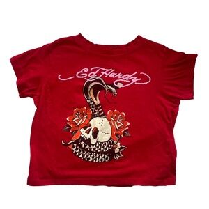 Ed Hardy Cropped Graphic Tee “Ed Hardy” Script — Size M (Y2K / Tattoo Style)